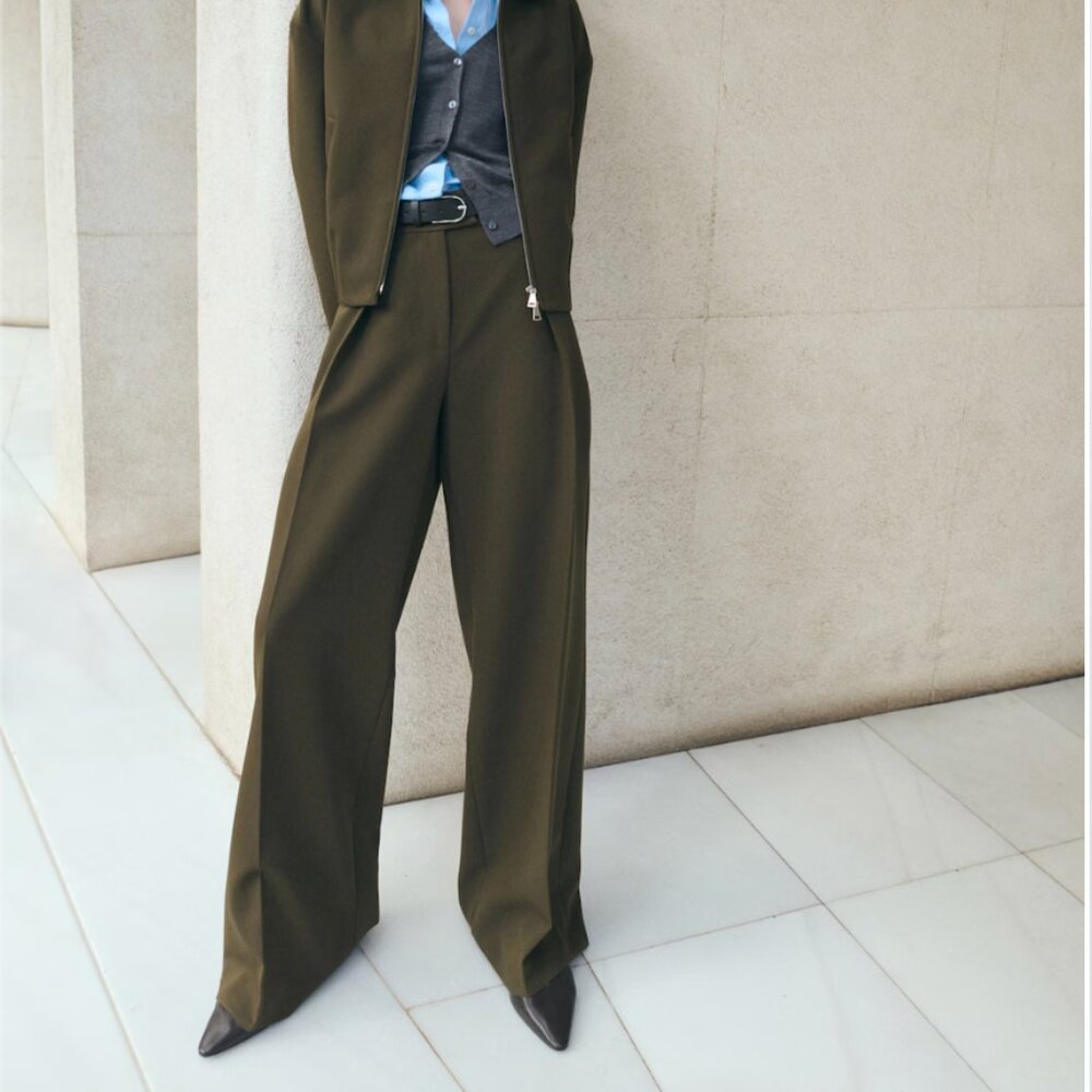 Mango Green Belt Straight Fit Pants